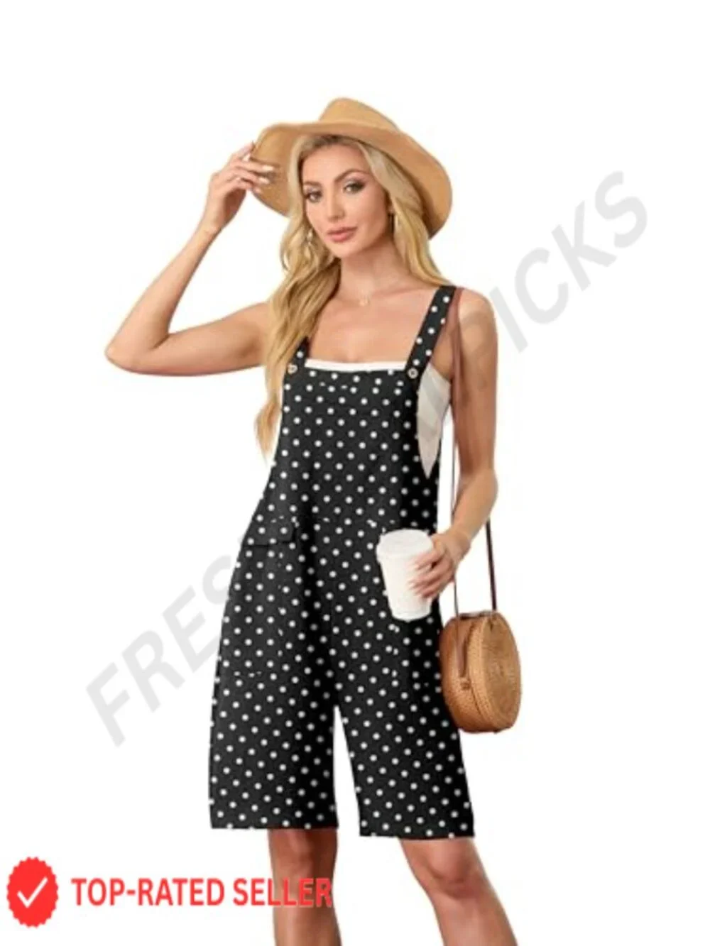 Women's Sleeveless Loose Romper with Pockets Casual Summer Jumpsuit